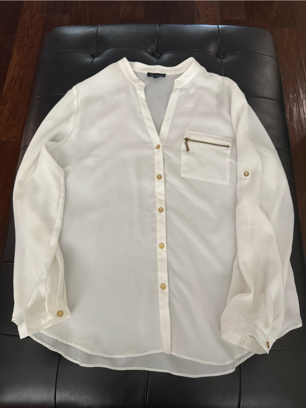 Spense Cream Button-Front Blouse with Gold Accents